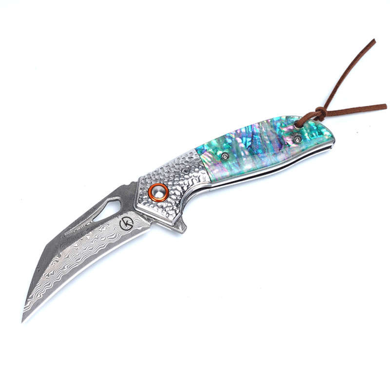 Koch - Handmade Stainless Damascus folding Knife Hawkbill Abelone- KKJ257AB