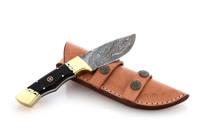 Buffalo Horn & Brass - Fixed Blade Knife - Leather Sheath
