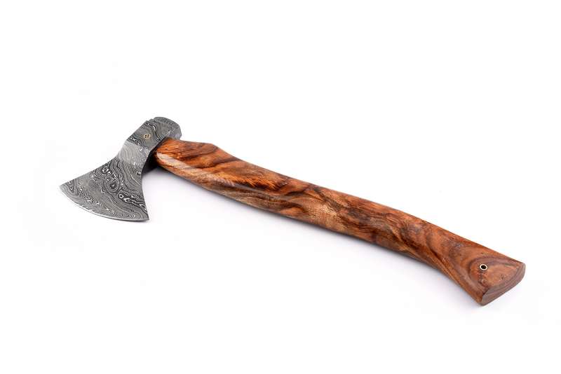 Damascus steel Axe Mosaic Pin with leather sheath