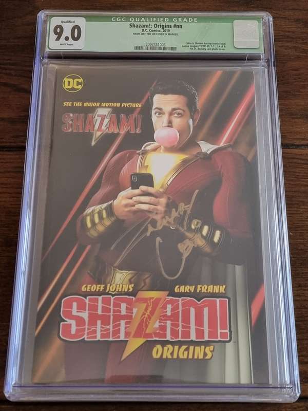 Shazam: Origins photo cover TPB, GREEN LABEL Signed by Zachary Levi, CGC 9.0