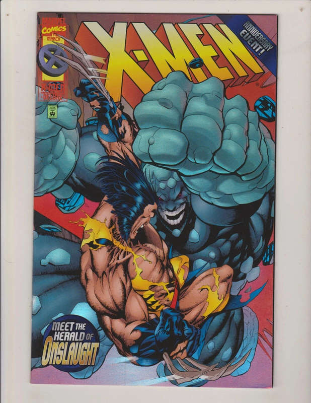 X-Men 50, Deluxe Foil Cover, Wolverine vs Onslaught Anniversary, NM