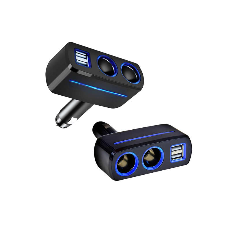 Fast Car Charging Adapter 120W 12v/24v with 2 USB port + 2 Socket LED Indicator-N0.1637