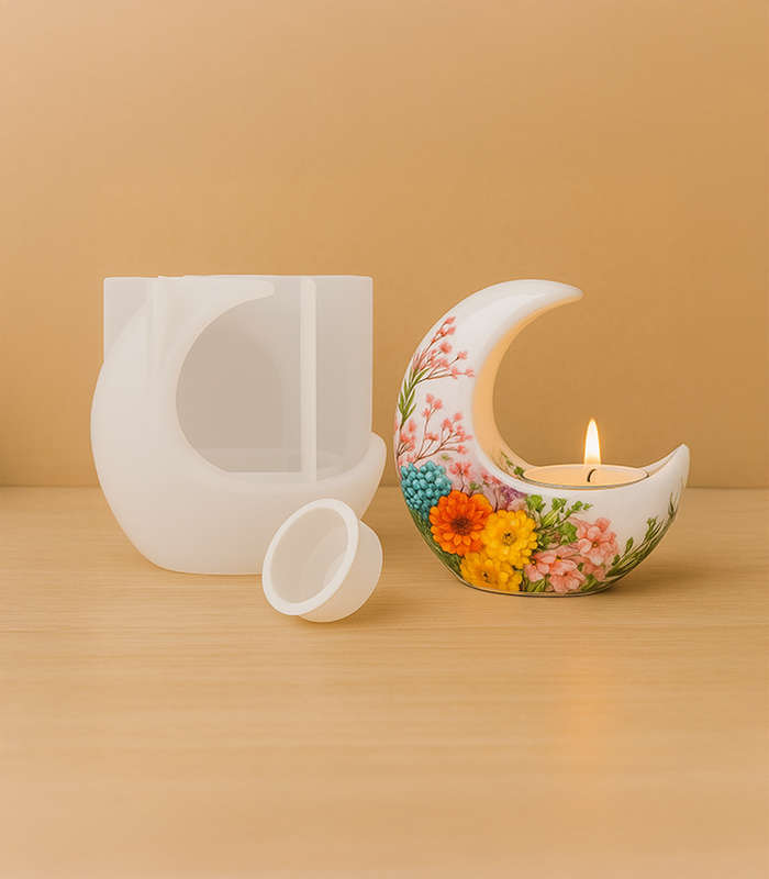 Silicone Mould - 3D Half Moon Candle Holder