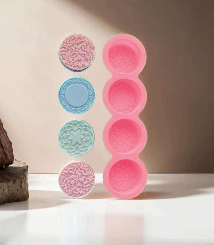 Silicone Soap Mould - Circle with Flower Design