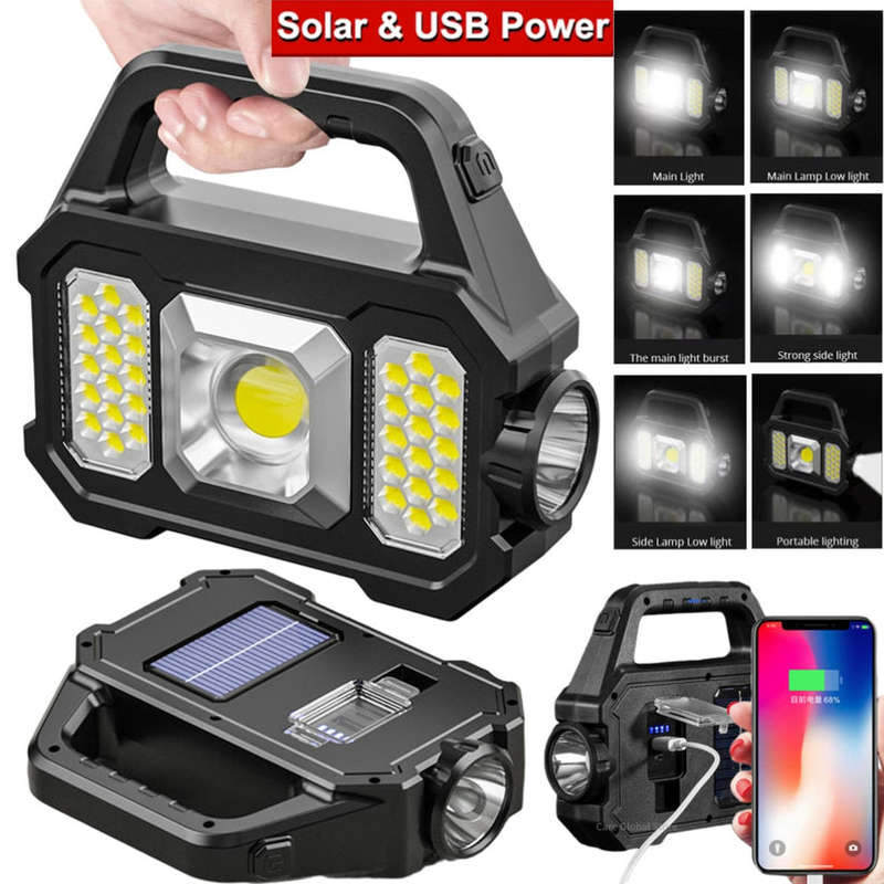 Solar Charging Lamp Solar LED COB Camping Flashlight USB Rechargeable with Powerbank 2205A