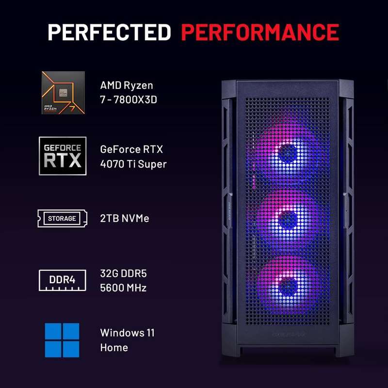 Rosa Tech Blaze Gaming PC, Ryzen 7 7800X3D 4.2 GHz, RTX 4070 Ti Super 16GB GDDR6X, 2TB NVME Gen4,...