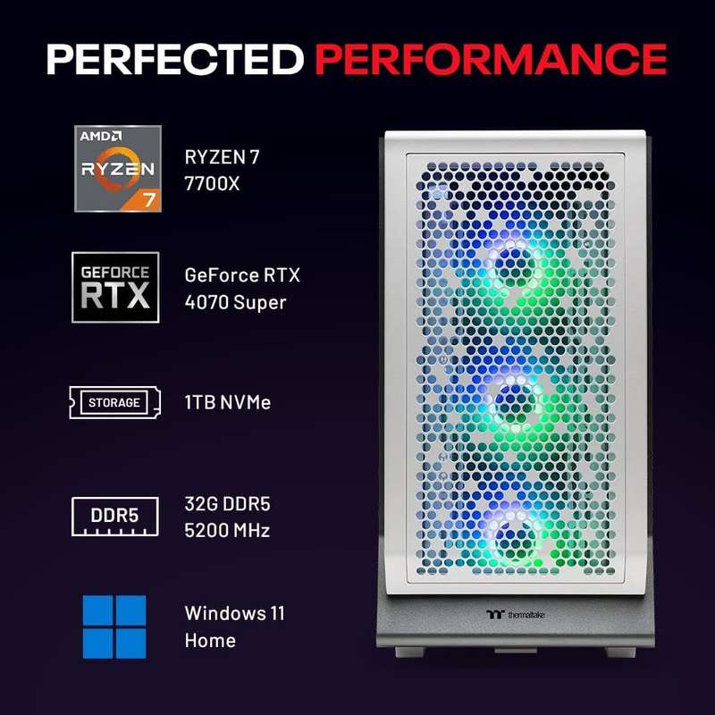 Rosa Tech Omega Gaming PC, Ryzen 7 7700X 4.5 GHz, RTX 4070 Super 12GB GDDR6X, 1TB NVME Gen4, 32GB...