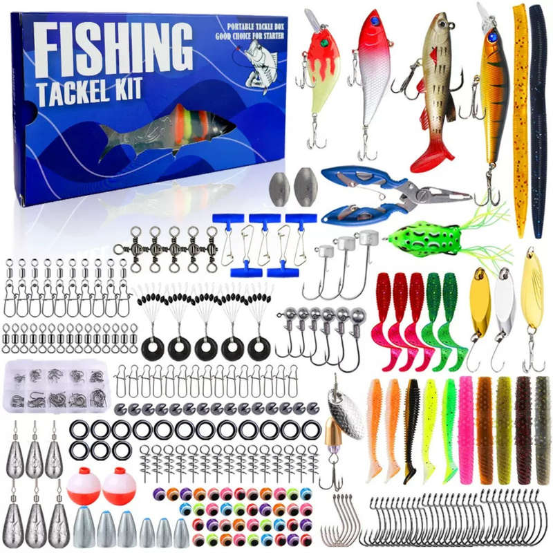 332 Piece Pro Fishing Tackle Kit Lures Baits Hooks Weights Trout Bass Sardine