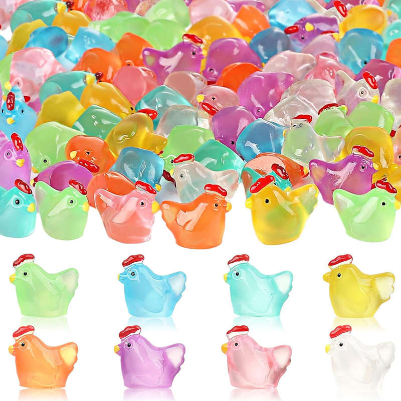 40-piece Luminous Mini Chicken Figurines Resin Miniature Animals 8 Colors