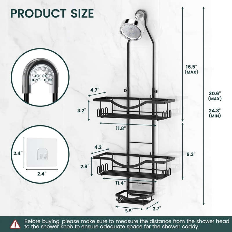 Shower Caddy Organizer Adjustable Height Rustproof With Soap Holder