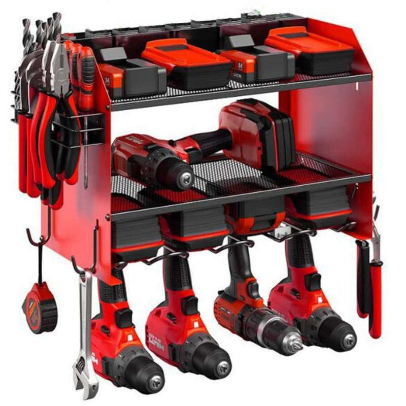Garage Storage Power Tool Organizer 4 Drills Holder 2 Layers Shelf Rack