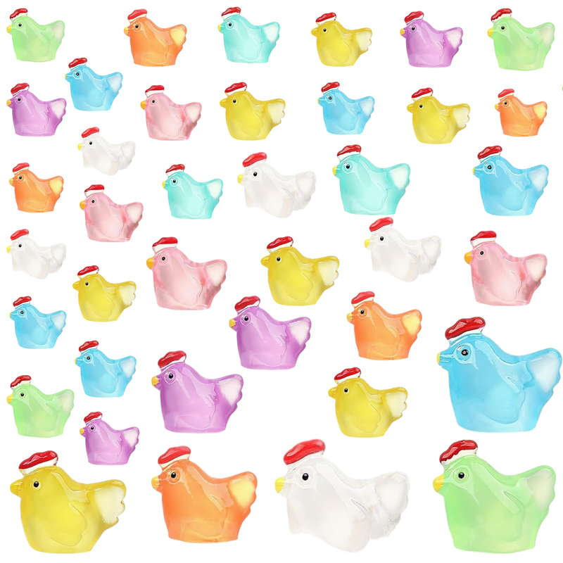 40-piece Luminous Mini Chicken Figurines Resin Miniature Animals 8 Colors
