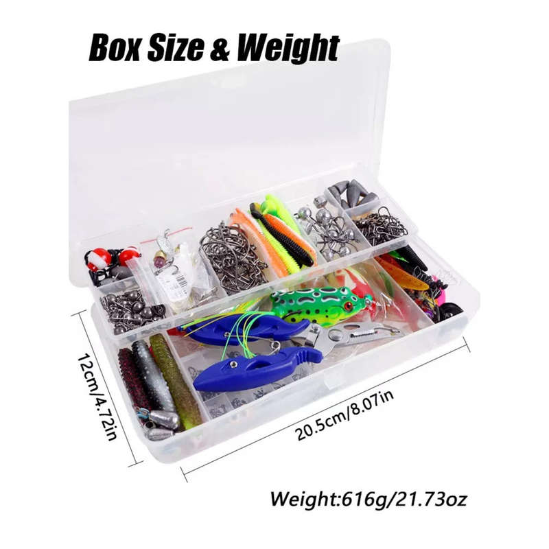 332 Piece Pro Fishing Tackle Kit Lures Baits Hooks Weights Trout Bass Sardine
