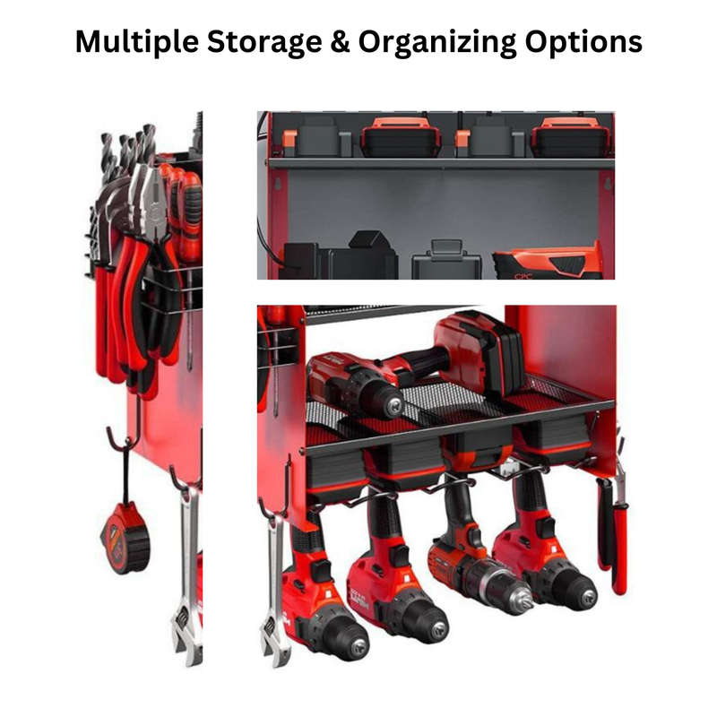 Garage Storage Power Tool Organizer 4 Drills Holder 2 Layers Shelf Rack
