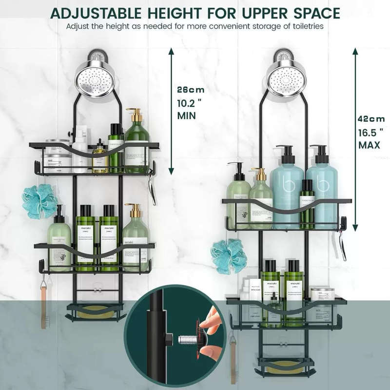 Shower Caddy Organizer Adjustable Height Rustproof With Soap Holder