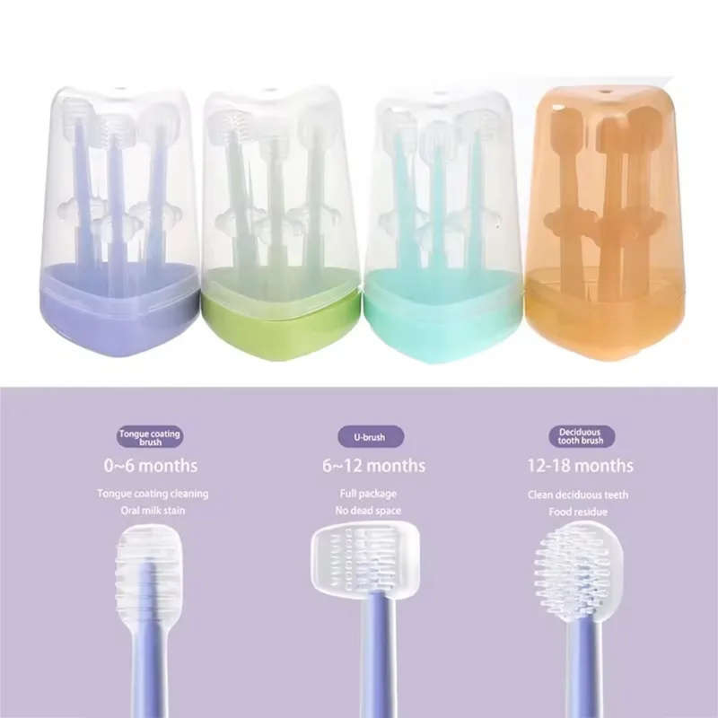 Baby Toddler Newborn Toothbrush Tongue Cleaner Tooth Scrubber 3 Pieces Set