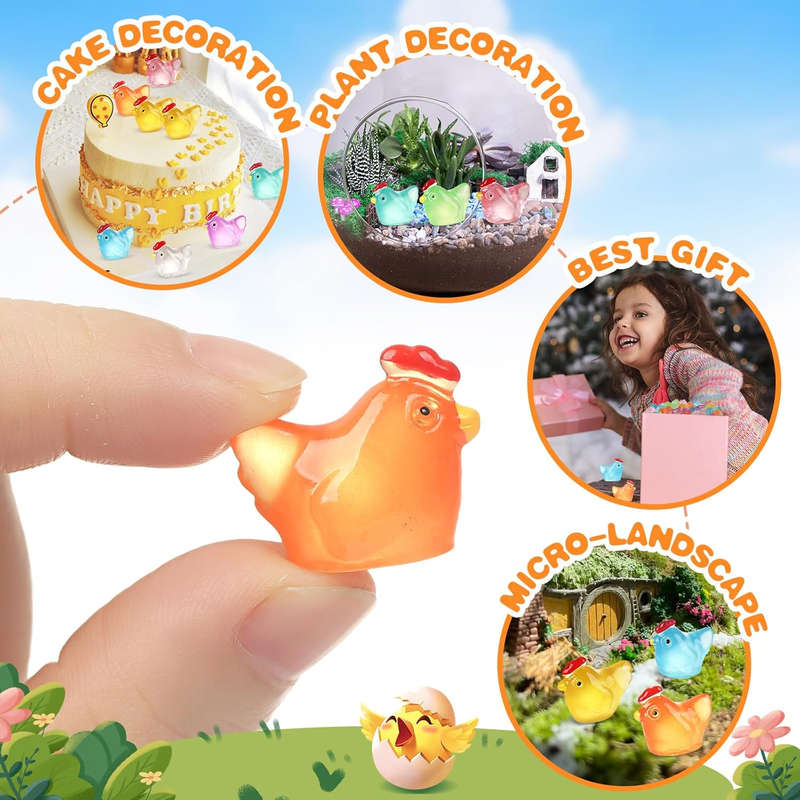 40-piece Luminous Mini Chicken Figurines Resin Miniature Animals 8 Colors