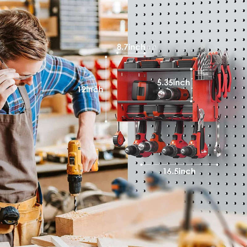 Garage Storage Power Tool Organizer 4 Drills Holder 2 Layers Shelf Rack