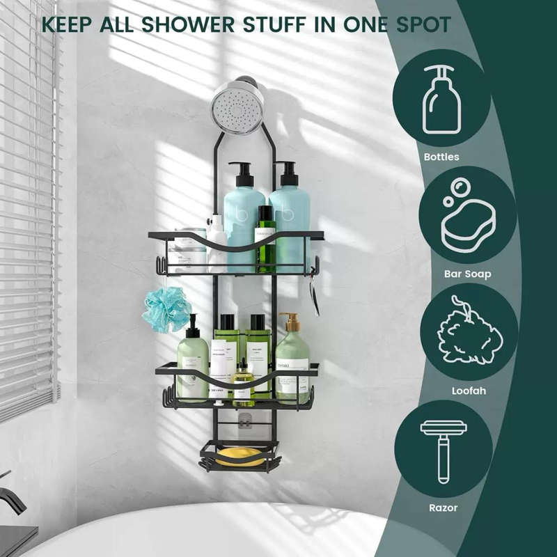 Shower Caddy Organizer Adjustable Height Rustproof With Soap Holder