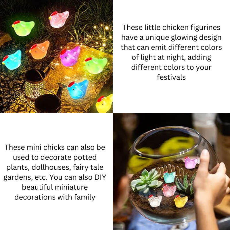 40-piece Luminous Mini Chicken Figurines Resin Miniature Animals 8 Colors