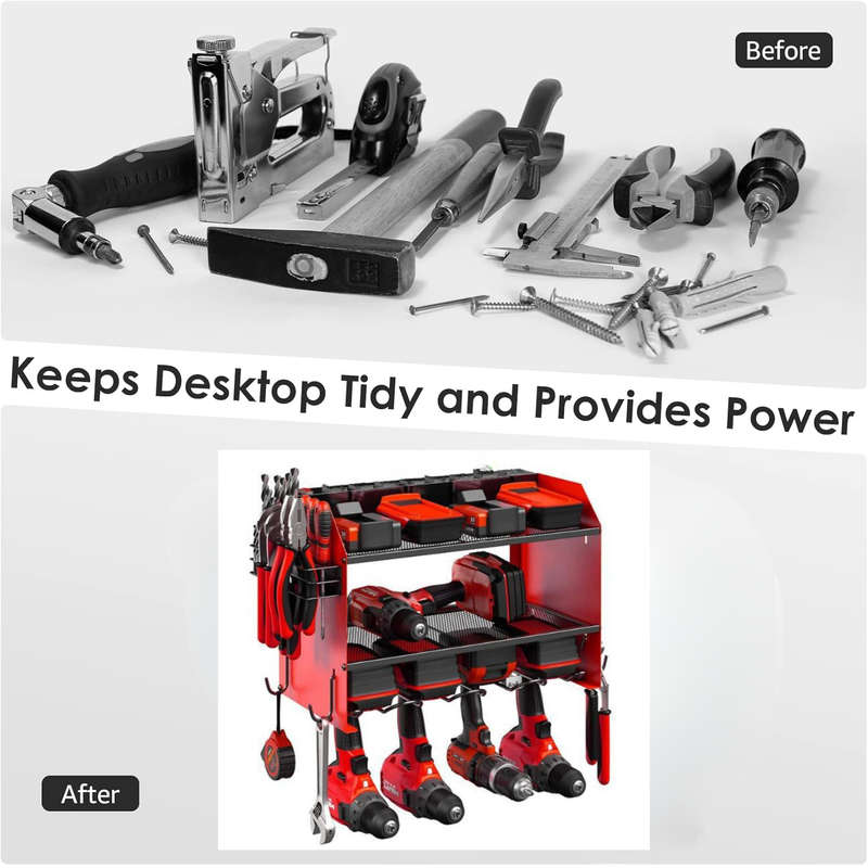 Garage Storage Power Tool Organizer 4 Drills Holder 2 Layers Shelf Rack