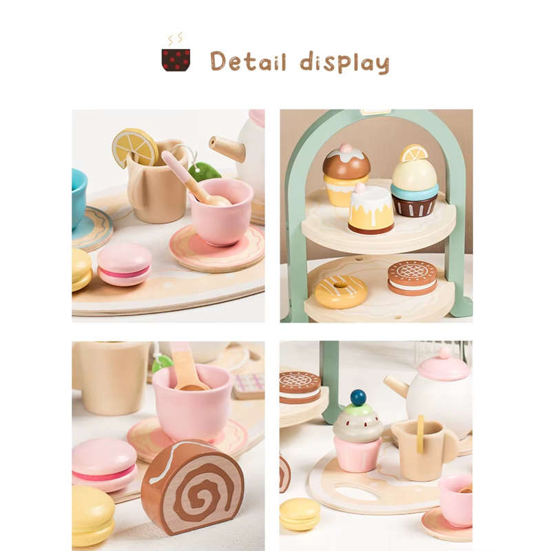 Montessori Pretend Play Afternoon Wooden Tea Party Set Toddlers Boys Girls