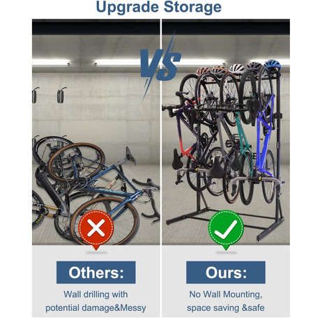 5 Bikes Freestanding Vertical Bike Rack Storage with Helmet Holders Home