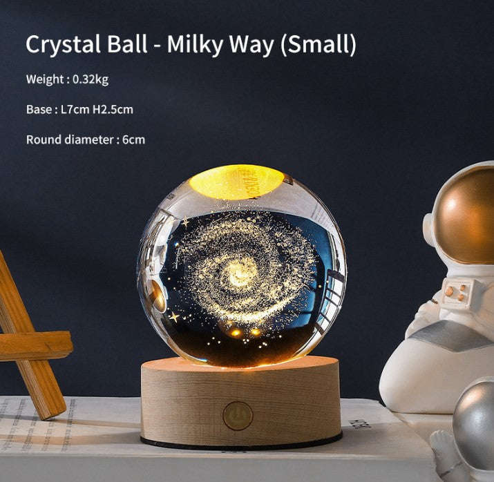 Luminous Crystal Ball Galaxy Night Light Decoration 3D Laser Carved - Milky Way