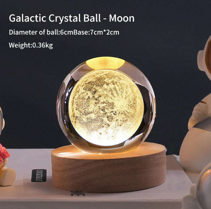 Luminous Crystal Ball Galaxy Night Light Decoration 3D Laser Carved - Moon