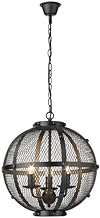 Bright Star Lighting 60W 3 Light Round Pendant with Inner Chandelier and Outer Mesh, Black