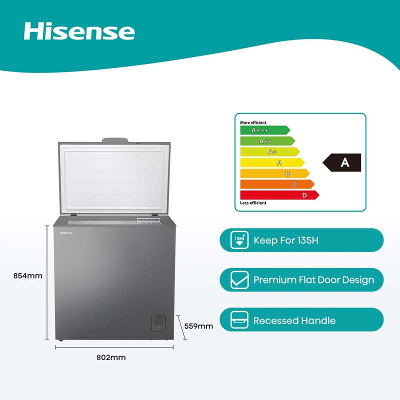 Hisense 198L Chest Freezer With Lock, Silver, A Class,With Sprung Hinge-2810- H245CFS