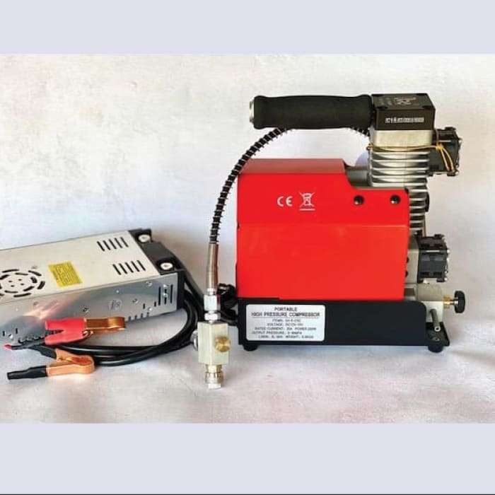 12V/220V MOBILE MINI HIGH PRESSURE COMPRESSOR FOR PCP AIRGUNS  AIR COOLED ONLY (RED)