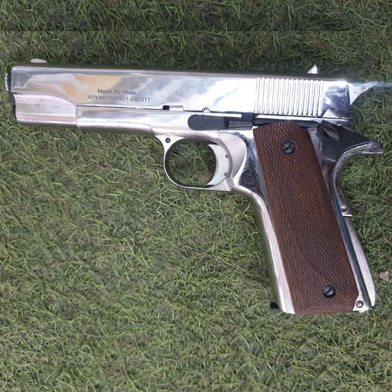 AKSA AK1911 Chrome|Brown Blank/Pepper Gun (Semi Auto|9+1|9mm PAK)