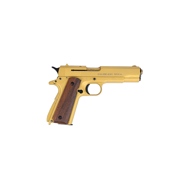 AKSA AK1911 Shiny Golden Blank/Pepper Gun + FREE MAG (Semi Auto|9+1|9mm PAK)
