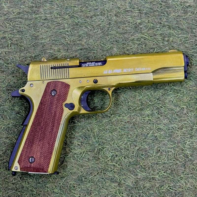 AKSA AK1911 Shiny Golden Blank/Pepper Gun + FREE MAG (Semi Auto|9+1|9mm PAK)