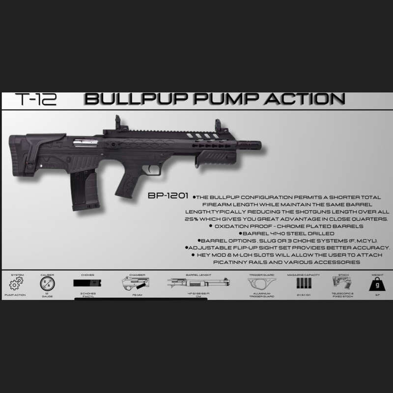 AKSA ARMS T12 BullPup Blank/Pepper Shotgun (Semi Auto|10+1|9mm Pak(12G) - GSA