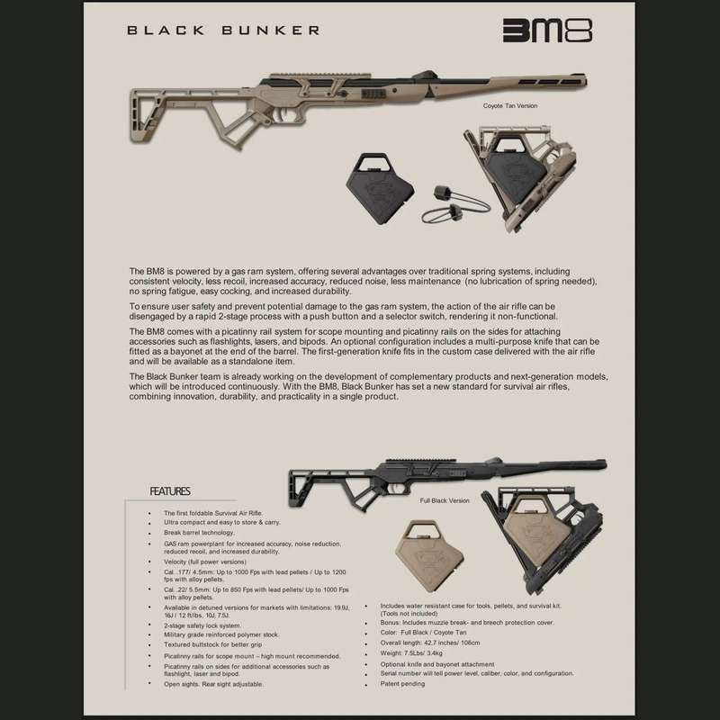 Black Bunker BM8 Foldable Air Rifle (Break Barrel|1200 FPS|24J|106cm|3.4kg|4.5mm|5.5mm|(Optional ...