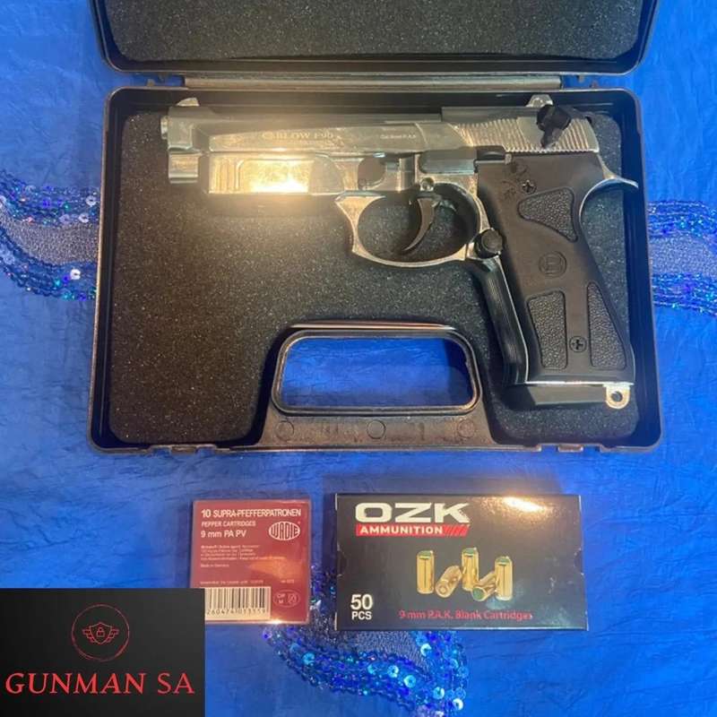 Blow F90 Shiny Chrome Blank/Pepper Blank Gun (Semi Auto|15+1|9mm PAK)