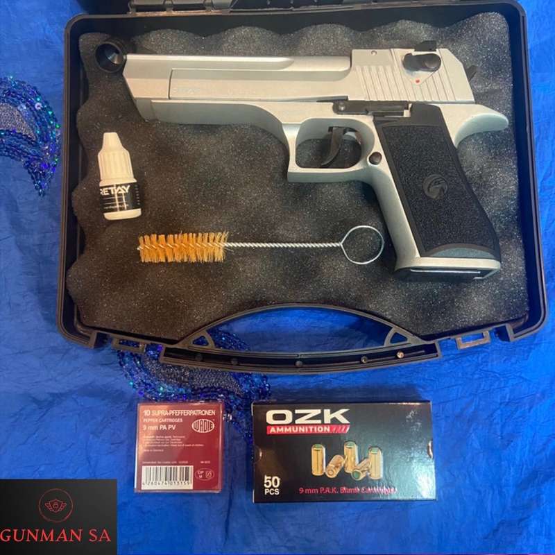 Retay Desert Eagle Mat Chrome Blank/Pepper Gun (Semi Auto|17+1|9mm PAK)