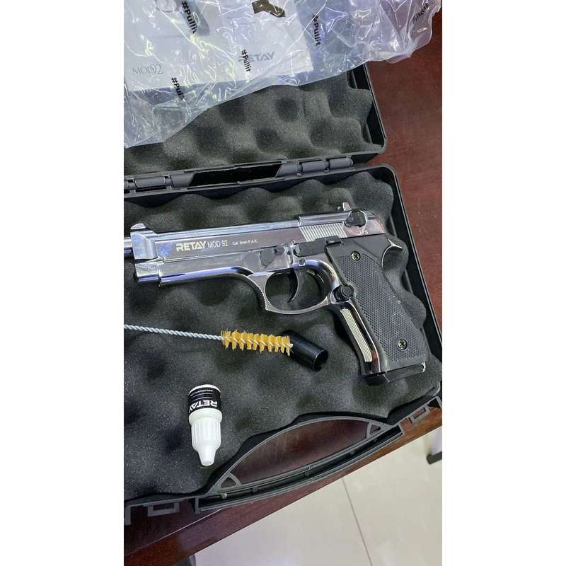 Retay Mod 92 Shiny Chrome Blank/Pepper Gun (Semi Auto|15+1|9mm PAK)