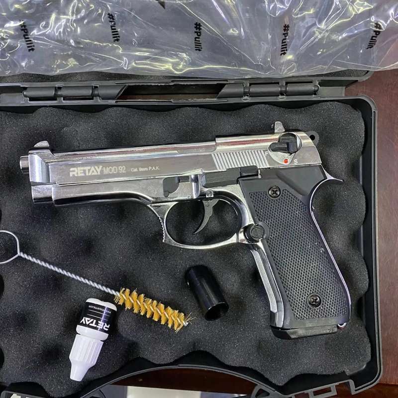 Retay Mod 92 Shiny Chrome Blank/Pepper Gun (Semi Auto|15+1|9mm PAK)
