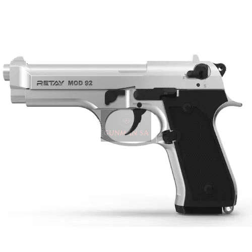 Retay Mod 92 Shiny Chrome Blank/Pepper Gun (Semi Auto|15+1|9mm PAK)