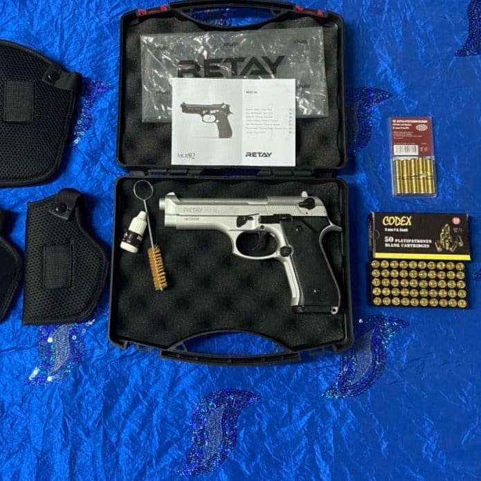 Retay MOD 92 Mat Chrome Blank/Pepper Gun (Semi Auto|15+1|9mm PAK)