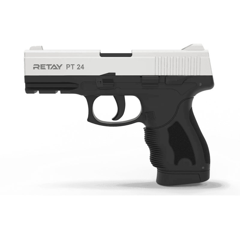 Retay PT26 Mat Chrome Blank/Pepper Gun (Full-Semi Auto|14+1|9mm PAK)