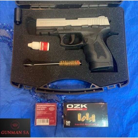 Retay PT26 Mat Chrome Blank/Pepper Gun (Full-Semi Auto|14+1|9mm PAK)