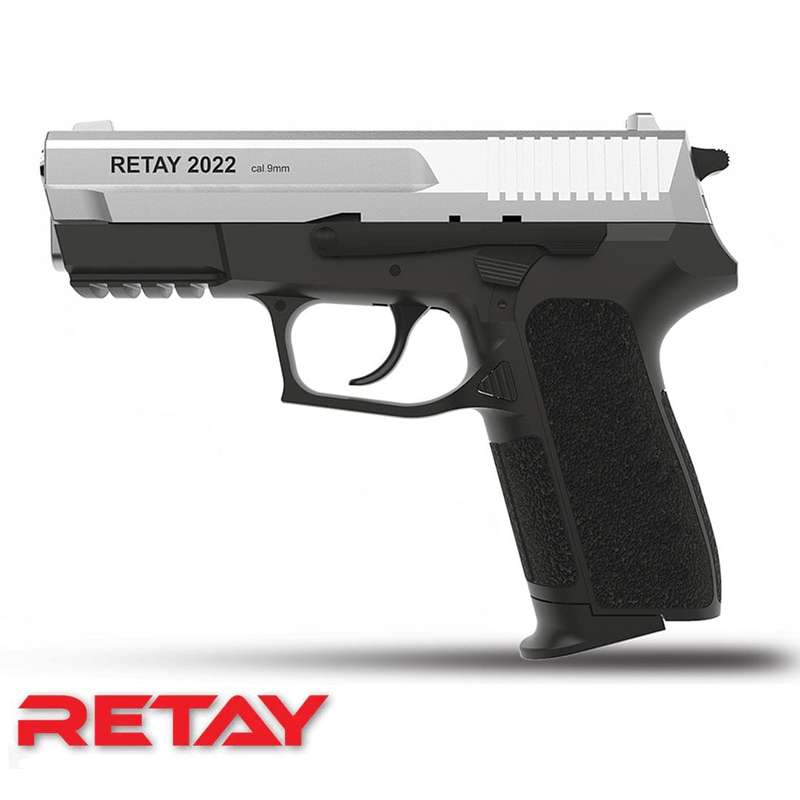 Retay S2022 Mat Chrome Blank/Pepper Gun (Semi Auto|14+1|9mm PAK)