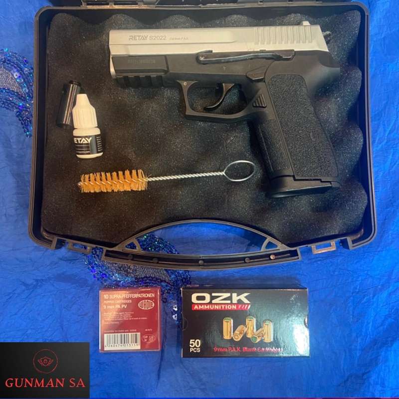 Retay S2022 Mat Chrome Blank/Pepper Gun (Semi Auto|14+1|9mm PAK)