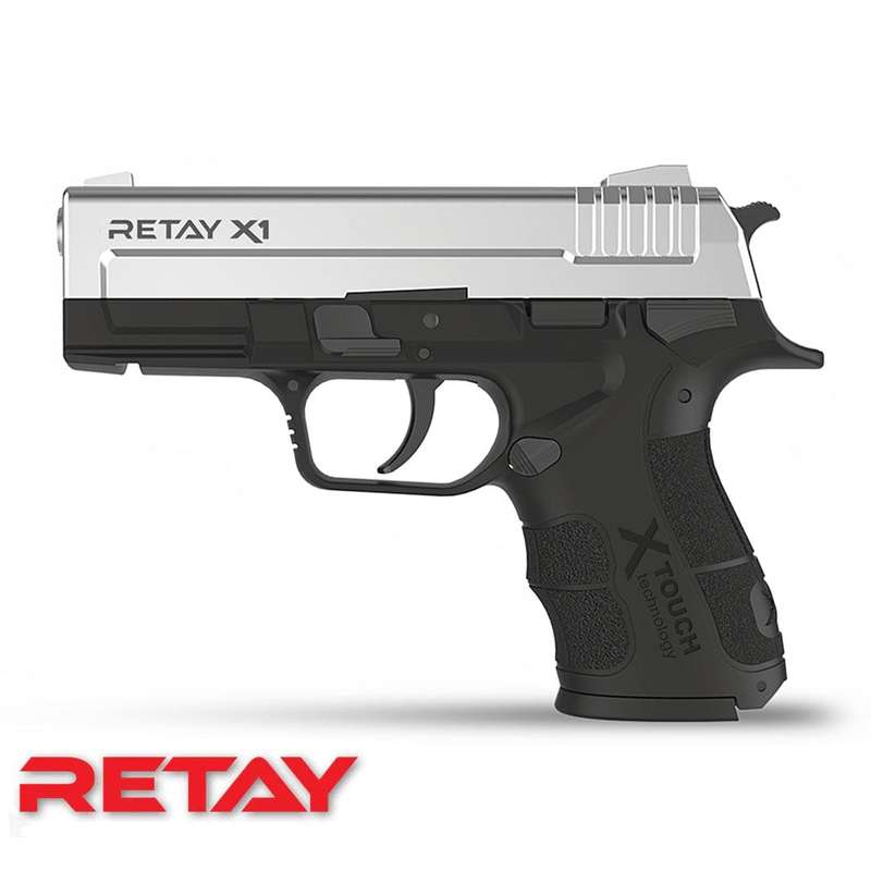 Retay X1 Mat Chrome Blank/Pepper Gun (Semi Auto|14+1|9mm PAK)