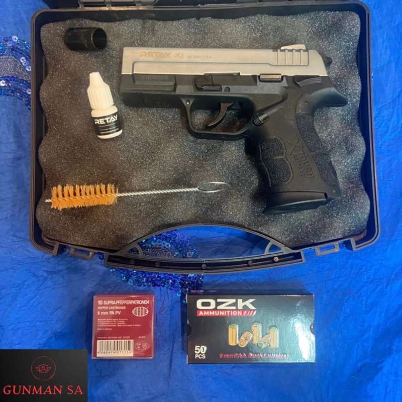 Retay X1 Mat Chrome Blank/Pepper Gun (Semi Auto|14+1|9mm PAK)