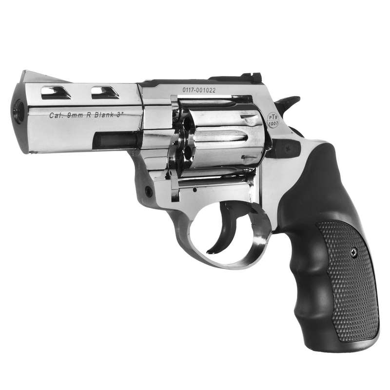 Zoraki R2 3" Shiny Chrome Blank/Pepper Gun (Semi Auto|6 Rounds|9mm PAK|Revolver)